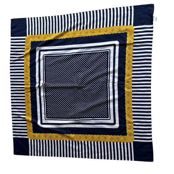 Vintage JG Hook square scarf silky navy gold white made in Italy with FLAWS - Picture 1 of 10